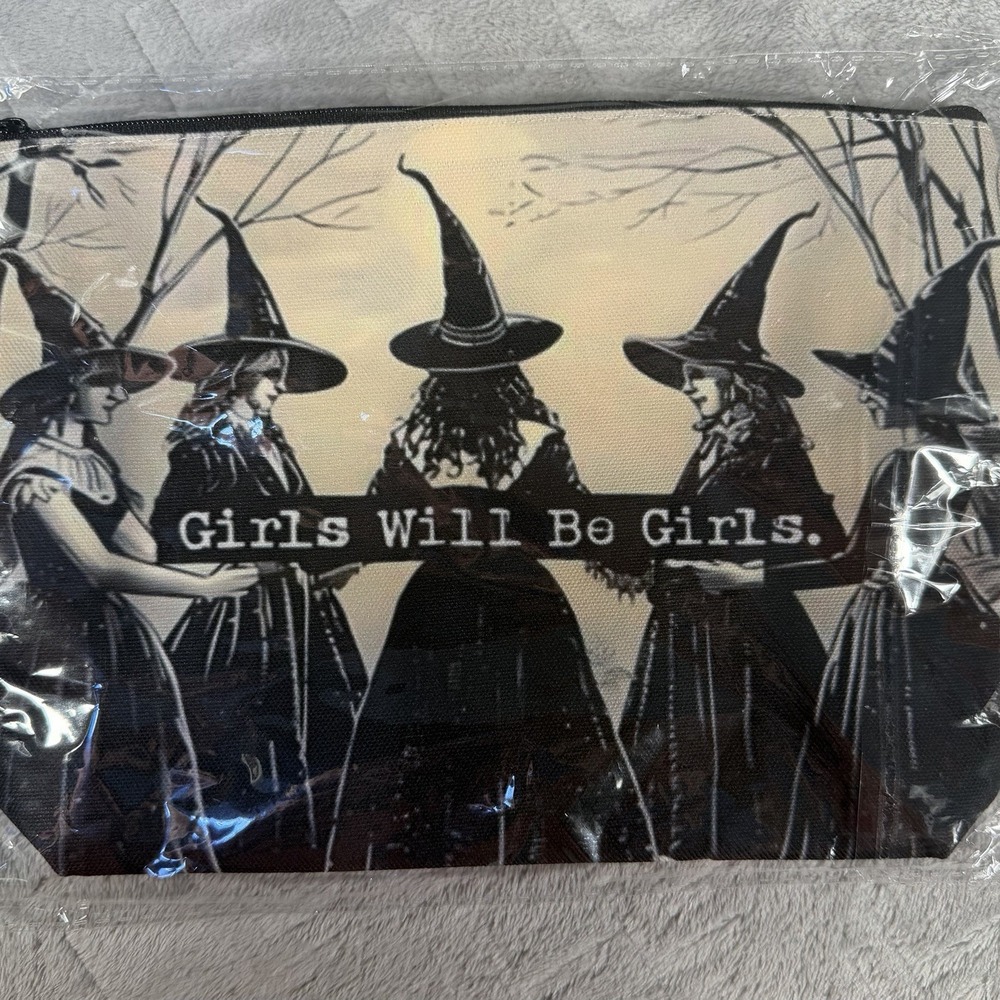 New Witches Girls Will Be Girls Witch Makeup Bag Gothic Canvas Zipper Pouch